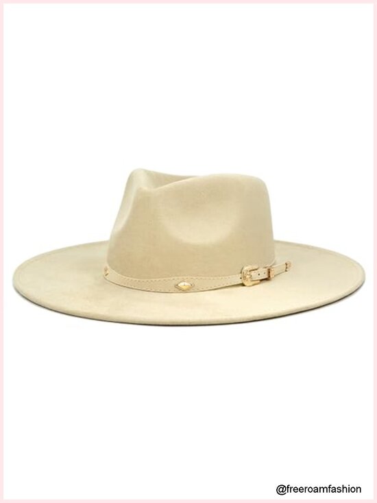 Vegan Suede Wide Brim Felt Rancher Fedora Hat 4\
